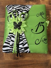 New 3pc Lime Green Zebra Quinceañera Ceremony Set Bible Photo Album Guest Book