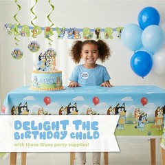 Bluey Birthday Banner and 3 Hanging Swirl Decorations – Bluey Birthday Decoratio