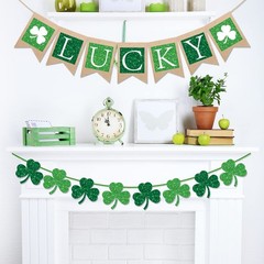 St. Patrick’s Day Banner Glitter Lucky Burlap Banner Green Shamrock Paper Banner