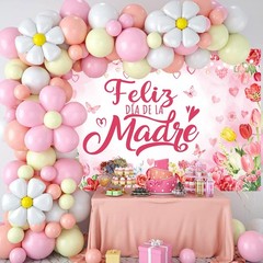 Feliz Día De La Madre Backdrop Pink Tulip Floral Mexican Happy Mother’s Day Deco