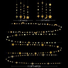 Gold Star Moon Party Decorations Gold Circle Dot Garland Crescent and Twinkle…