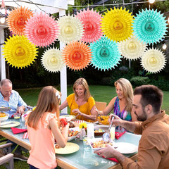 12PCS Paper Fans Colorful Rainbow Pastel Party Decorations Tissue Paper Flowers