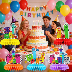 Popular Cartoon Number Party Decor Set, Birthday Table Centerpieces, Honeycomb