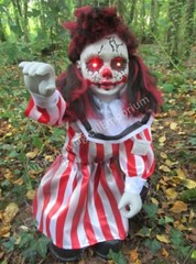 Halloween Animated Talking Zombie Clown Girl Doll Light Up Eyes Party Prop Decor