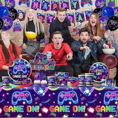Video Game Party Decorations 197Pcs Plates Cups Balloons Gaming Birthday