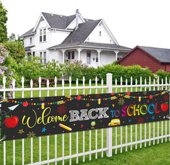 Welcome Back to School Decorations Banner Backdrop Black First Day of School Pen