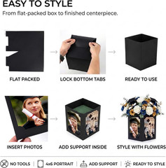 6 Pack Picture Centerpieces for Table, 4-Sided 4X6 Photo Display Boxes, Hollow C