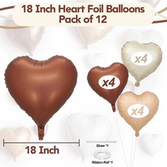 Cream Brown Heart Balloons, 12Pcs Brown Apricot Foil Balloons, Beige Coffee F…