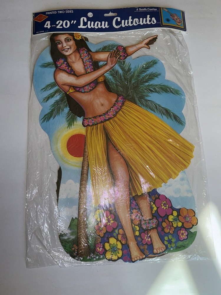 Vintage NOS 1979 Beistle Hawaii Luau Cutouts Hula Dancer Ukulele Pineapple Palm