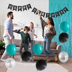 Black Teal Blue and Silver Happy Birthday Party Decorations Turquoise Aqua Ballo