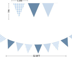 Dusty Blue Gingham Triangle Banner – Nautical Party Decor for Weddings & Showers