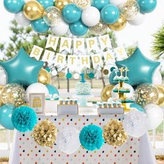 Teal & Gold Birthday Decorations – Turquoise Blue White Gold Teal White