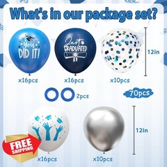 2026 Graduation Balloons 70 Pcs Blue White Grad Decor College High School