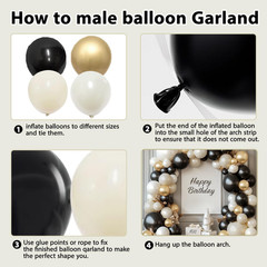 Black White Gold Balloon Arch Kit,Double Stuffed Pearl Sand White Balloon Garlan