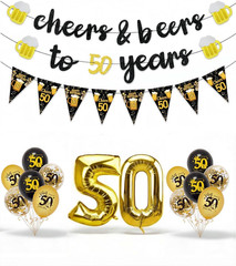 50Th Birthday Decorations for Men, 3 Pre Strung Cheers to 50 Years Banner with G