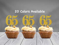 65th Birthday Cupcake Toppers Party Decorations (SET of 12) 20 Colors Available