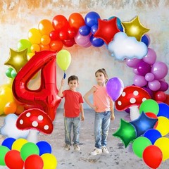 26Pcs Cloud Mushroom Star Number Balloons Kit White Red Yellow Blue Foil Ball…