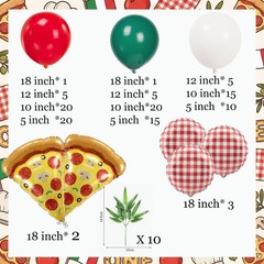 Premium Pizza Party Decorations Kit & Red Dark Green White Latex Balloon arch…