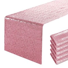 6 Packs 12 x 108 inches Light Pink Sequin Table Runner, Glitter Pink Table Ru…