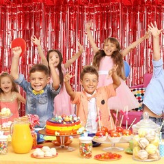 20 Pack Red Foil Fringe Curtains 3.2×9.8ft Metallic Tinsel Photo Backdrop