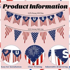 Independence Day Bunting Banner 1 Pack Red White Blue Triangle Flag Garland P…