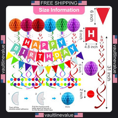 Fecedy Happy Birthday Banner With Colorful Paper Flag Bunting Paper Circle