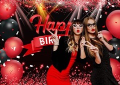 AIIKES 8X6FT Happy Birthday Backdrop Red Glitter Balloons for Girls Women Photog