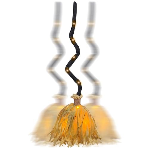 35″ Animated Witches Broom Halloween Decor Magic Witch Broomstick | Orange