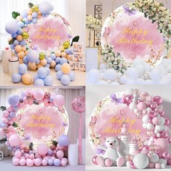 7.2×7.2ft Polyester Butterfly Floral Birthday Round Backdrop Cover Pink Purple