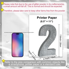 1 Pack 7.8 Inch Silver Glitter Number 2 Wooden Table Centerpiece Birthday