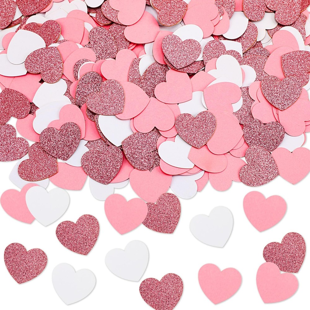 200 PCS Glitter Valentines Day Rose Gold Pink Heart Confetti Table Sprinkles