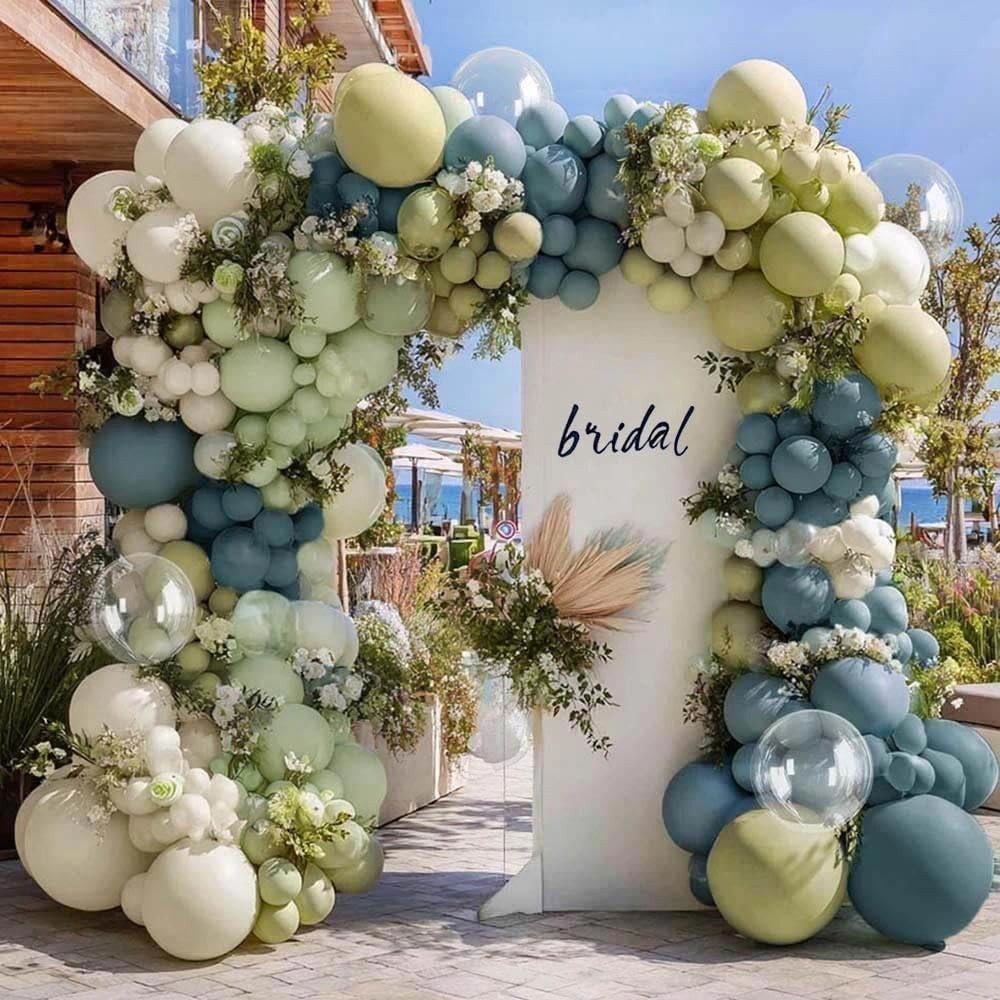 Blue Green Balloon Arch Kit Double Dusty Light Green Slate Blue White Pastel …