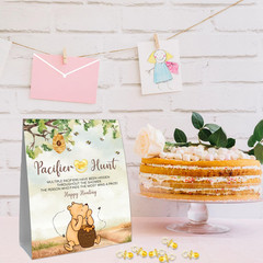 Winnie Mini Pacifiers Baby Shower Game, Pacifiers Hunt Sign, Classic Pooh Baby S