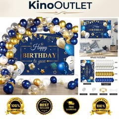 Elegant Navy Blue Gold Balloon Kit with Backdrop Banner – Perfect for Birthdays