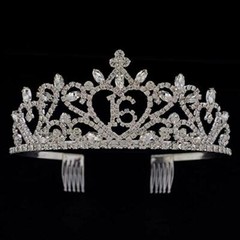 Sweet 16 Tiara 16th Birthday Party Accessories Supplies, Crown Silver (16 Heart)