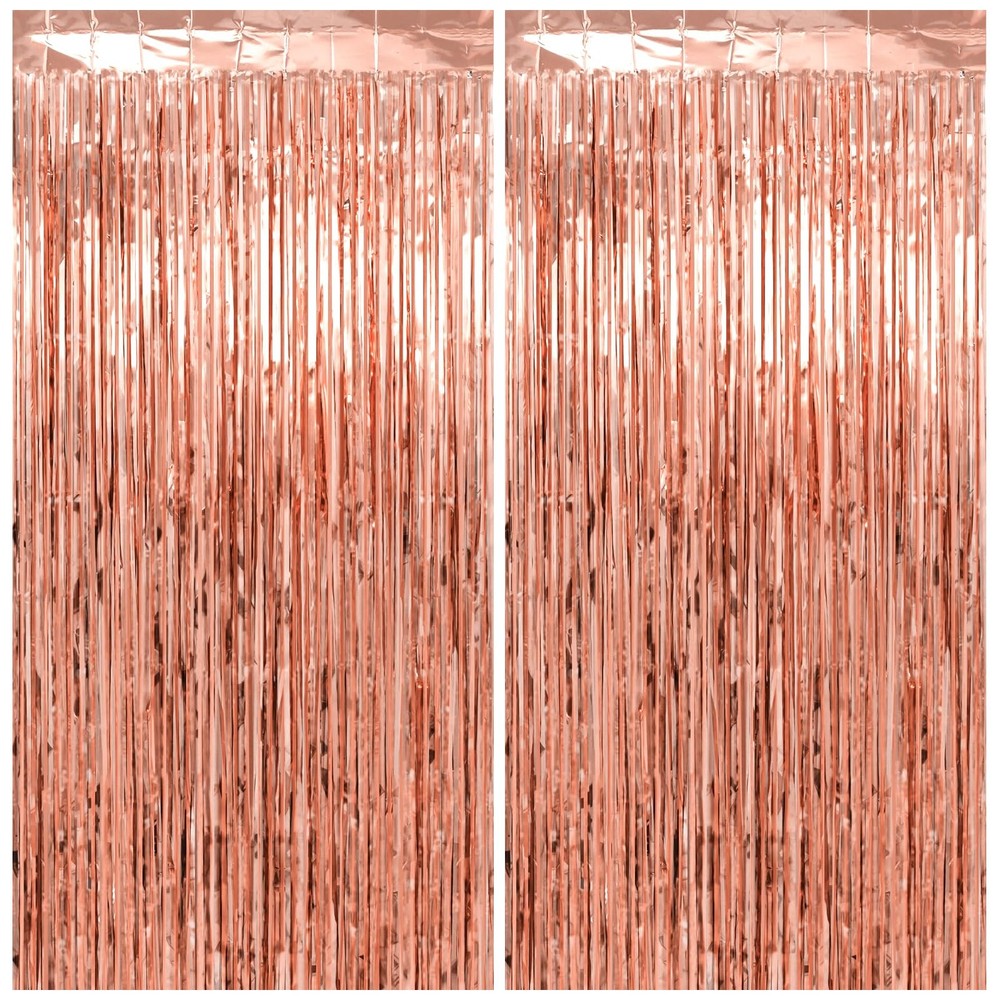 2 Pack Thicken Rose Gold Tinsel Backdrop 3.3×6.6Ft Fringe Curtains