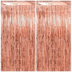 2 Pack Thicken Rose Gold Tinsel Backdrop 3.3×6.6Ft Fringe Curtains