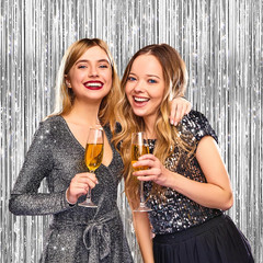 2 Pack Silver Metallic Tinsel Foil Fringe Curtains, Door Streamers Photo Booth B