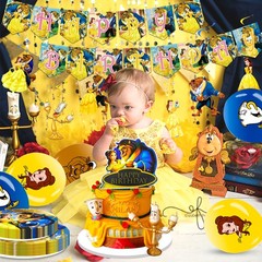 117 Pcs Disney Beauty and The Beast Party Supplies Belle Princess Banner Balloon