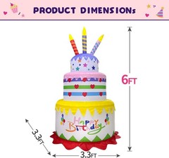 Giant 6FT Birthday Cake Inflatable – Yard Decor with Bright LED Lights
