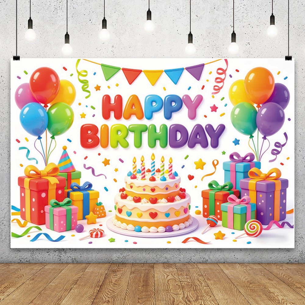 Kids Happy Birthday Backdrop Gift Balloon Party Banner Photo Booth Background