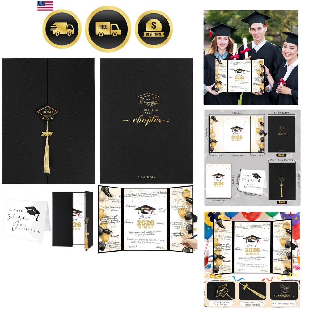 kockuu 2026 Graduation Guest Book Signature Board, Black and Gold Class of 20…
