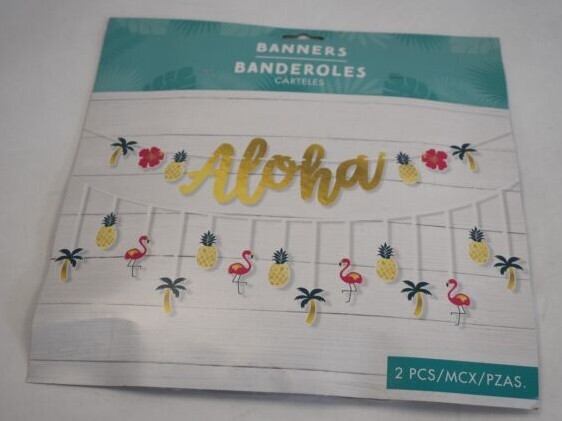 Amscan Aloha Luau Multi Pack Banner Hanging Decor Pineapple Flamingo Palm Tree
