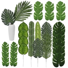 40Pcs Faux Tropical Leaves Set Green Monstera Palm Leaves for Party Decor
