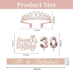 30Th Birthday Decorations for Her, Including Sash, Crown/Tiara, Candles, Cake To