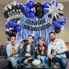 Birthday Decorations for Men with Black Metallic Silver Navy Blue Blue,