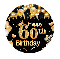 60th Birthday Black Gold Round Backdrop Cover Banner Photo Background Decor