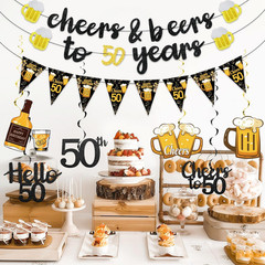 Black Gold 50Th Birthday Decorations for Him Men | Glitter Pre-Strung Cheers to