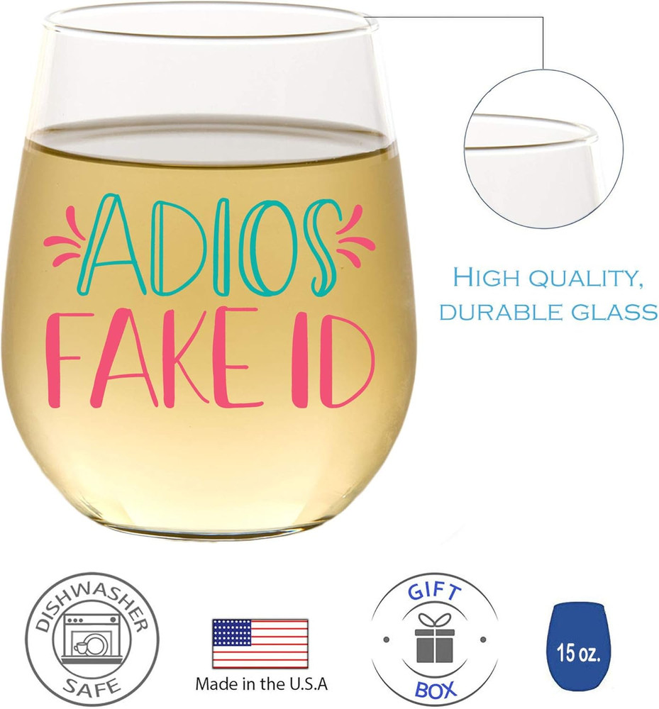 21St Birthday Gifts for Her Unique, Adios Fake ID, Funny Cute Wine Glass for …