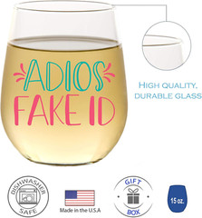 21St Birthday Gifts for Her Unique, Adios Fake ID, Funny Cute Wine Glass for …